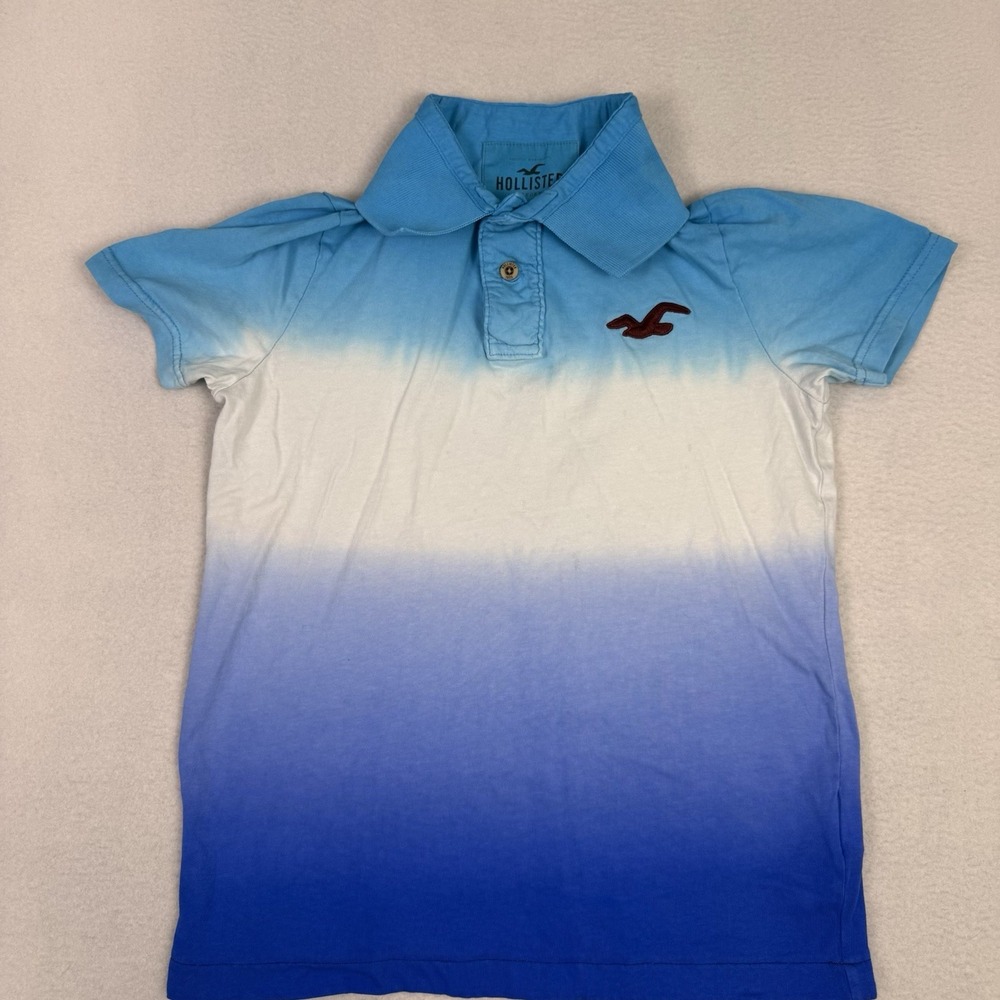 Hollister Men's Small Blue White Ombre Polo Shirt Short Sleeve Seagull Logo